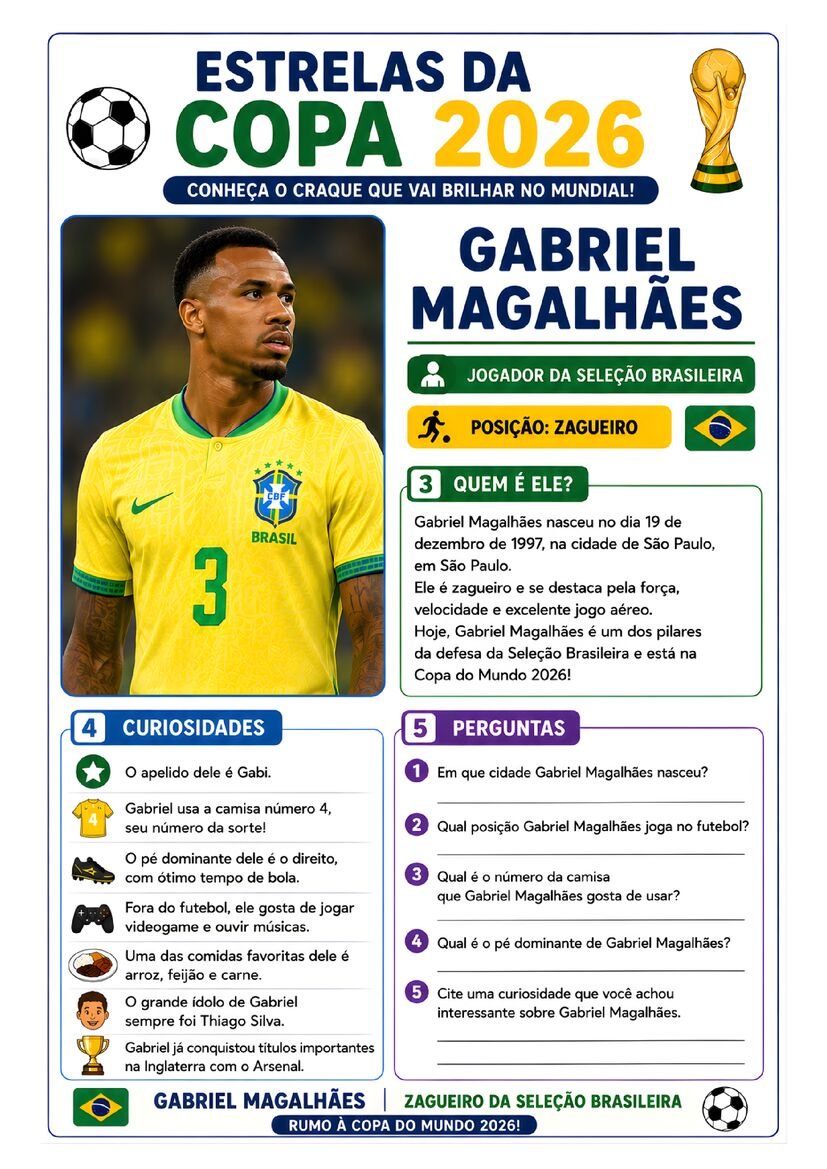 Atividade copa do mundo estrelas da copa 2026