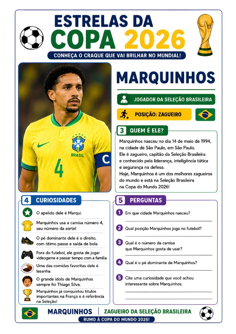Atividade copa do mundo estrelas da copa 2026