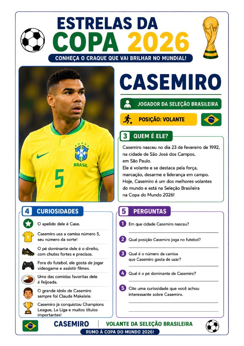 Atividade copa do mundo estrelas da copa 2026