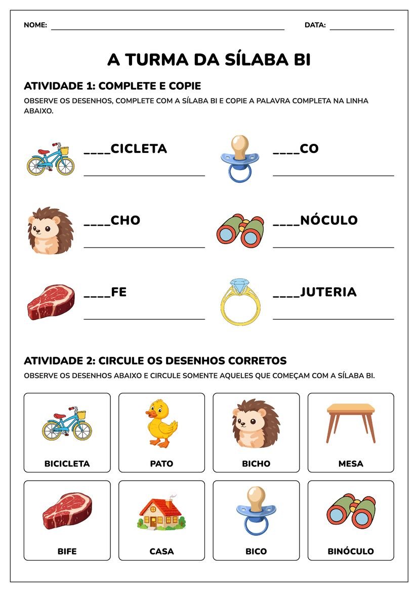 atividades com ba be bi bo bu para imprimir