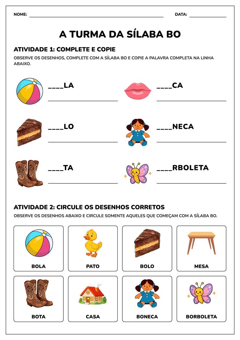 atividades com ba be bi bo bu para imprimir