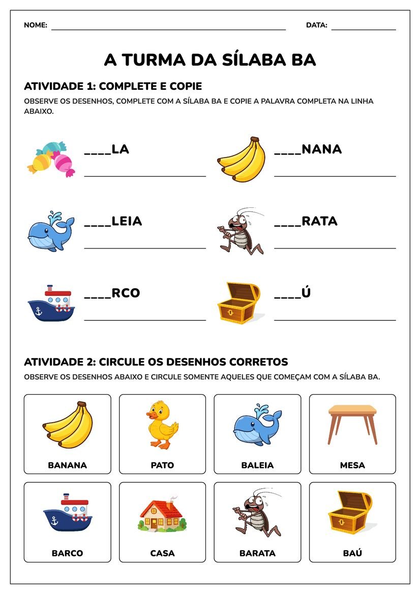 atividades com ba be bi bo bu para imprimir