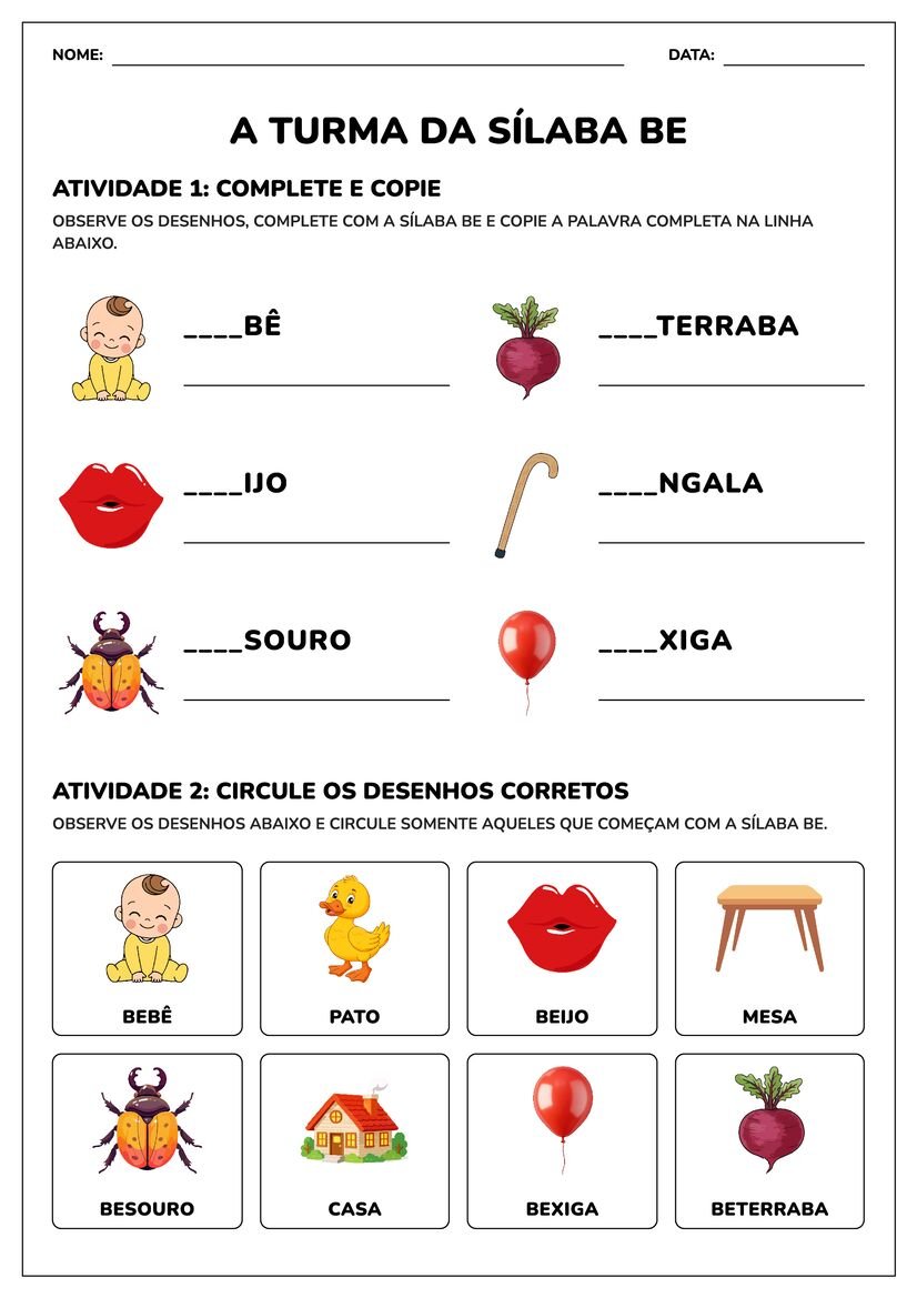 atividades com ba be bi bo bu para imprimir