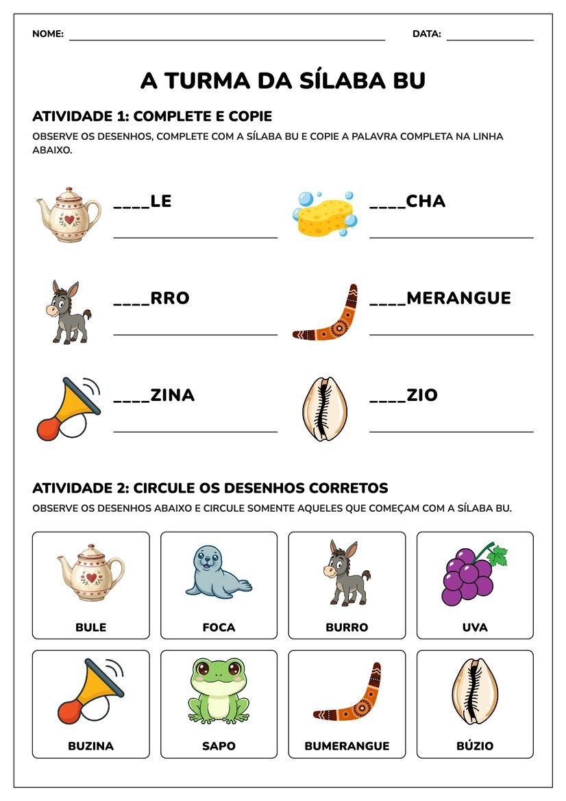 atividades com ba be bi bo bu para imprimir