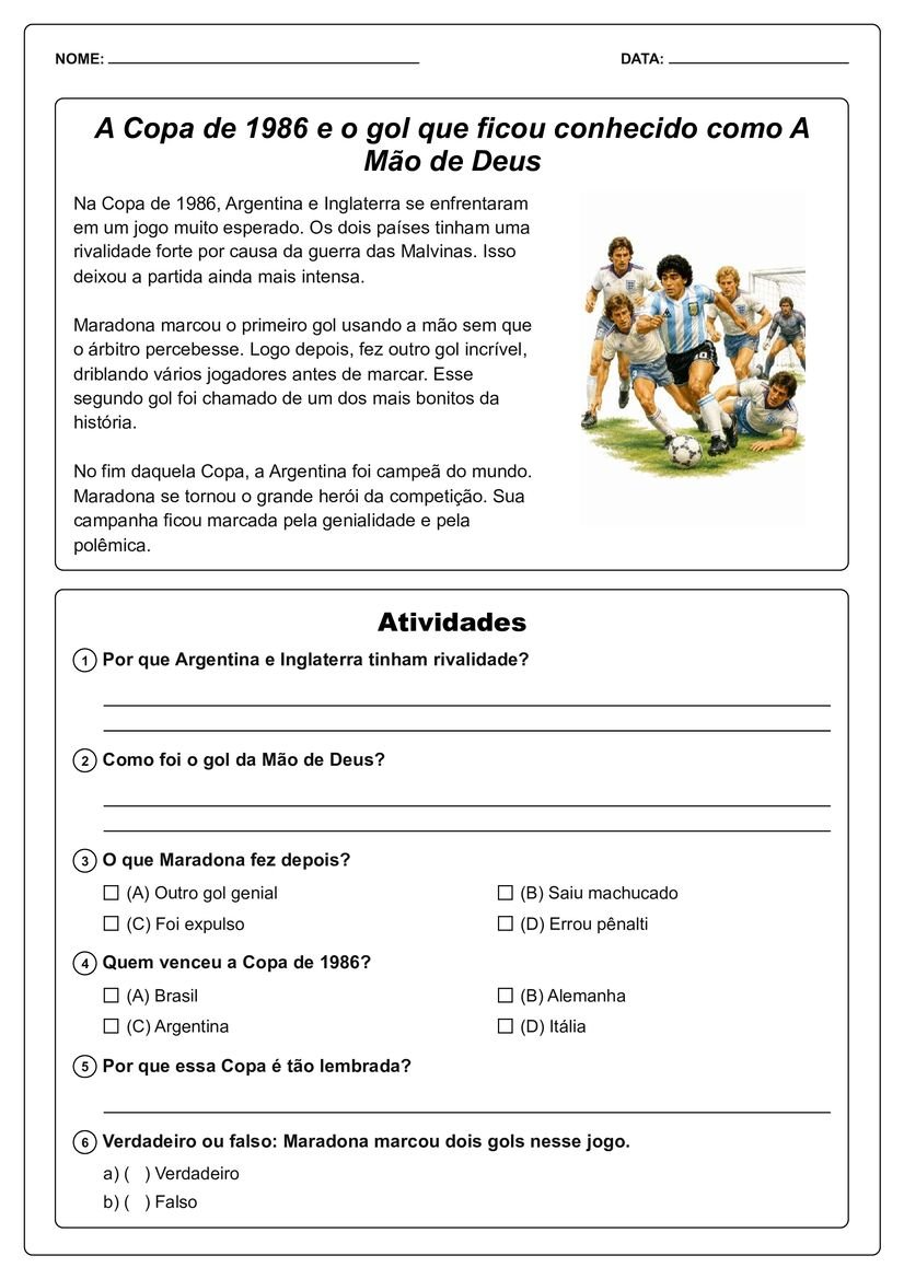textos sobre copa do mundo com atividades