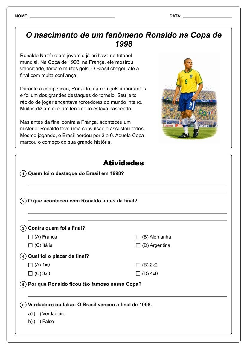 textos sobre copa do mundo com atividades