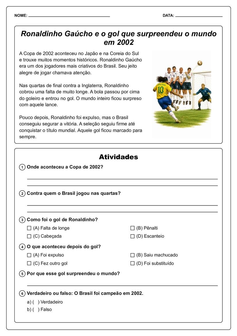 textos sobre copa do mundo com atividades