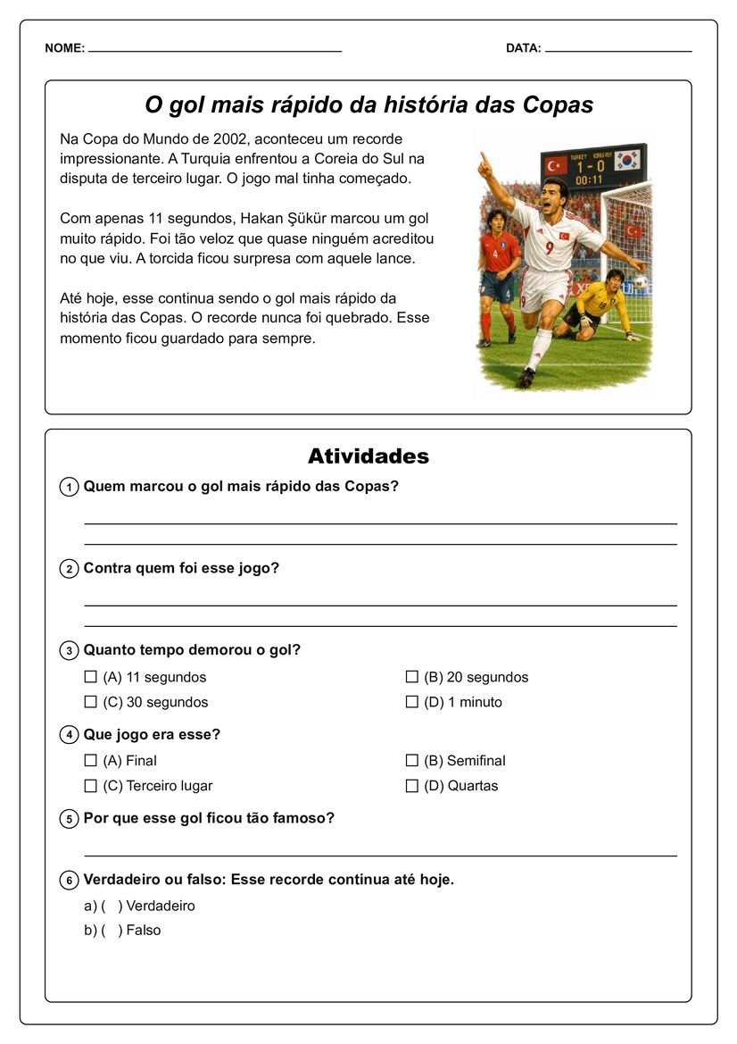 textos sobre copa do mundo com atividades