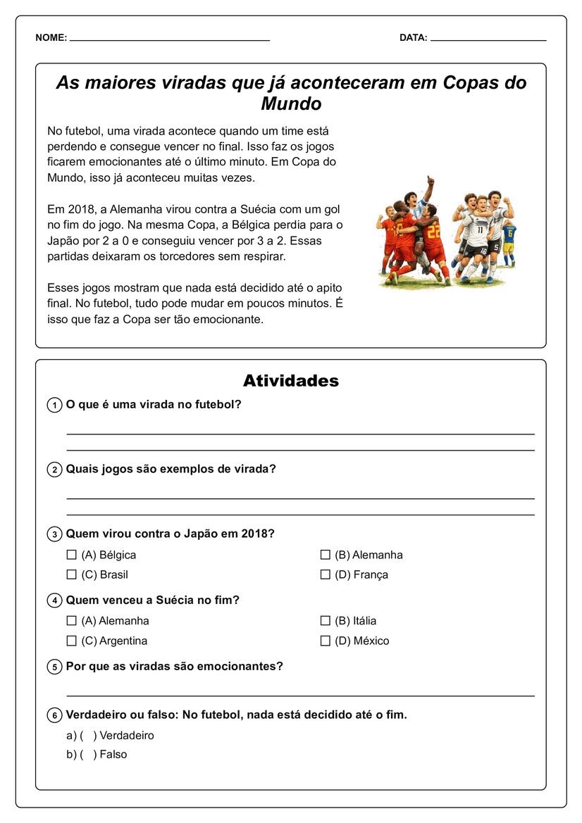 textos sobre copa do mundo com atividades