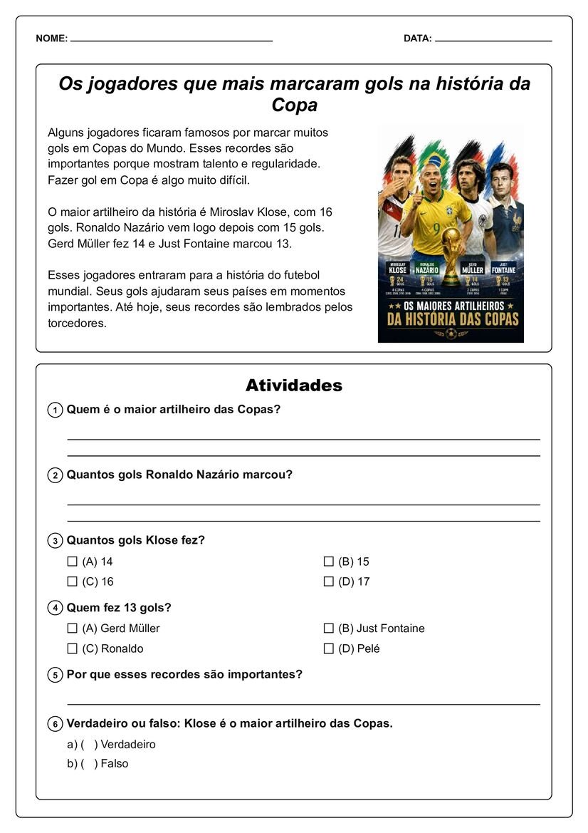 textos sobre copa do mundo com atividades