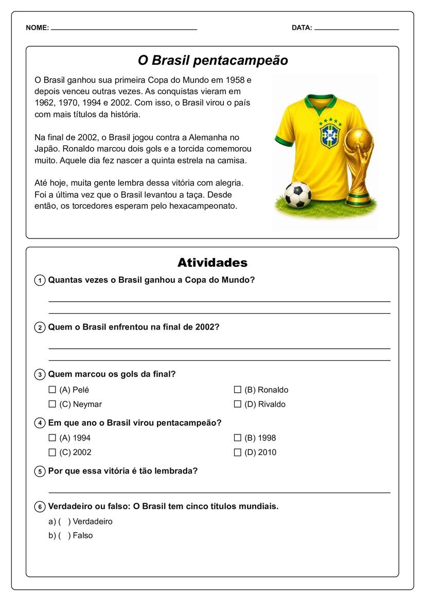 textos sobre copa do mundo com atividades