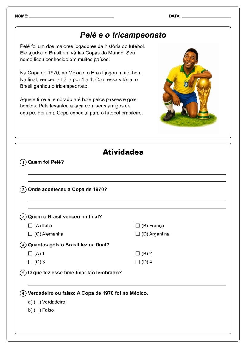textos sobre copa do mundo com atividades