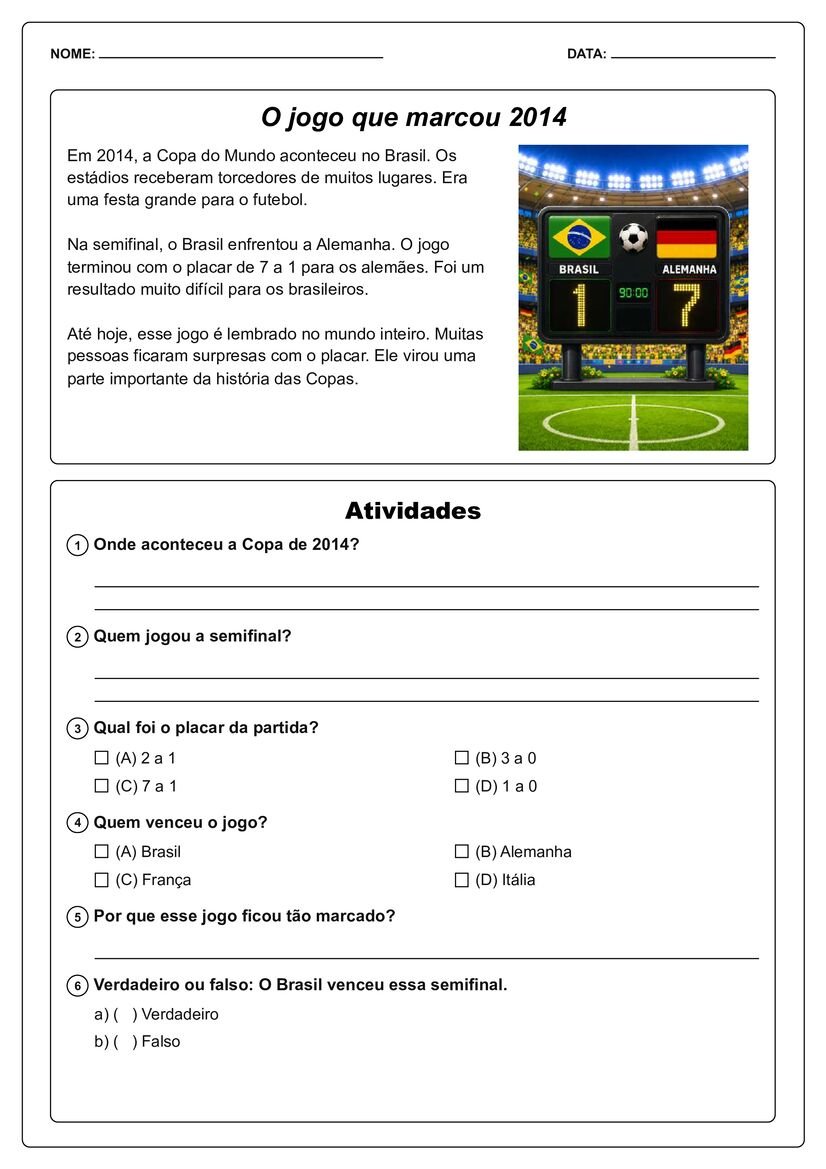 textos sobre copa do mundo com atividades