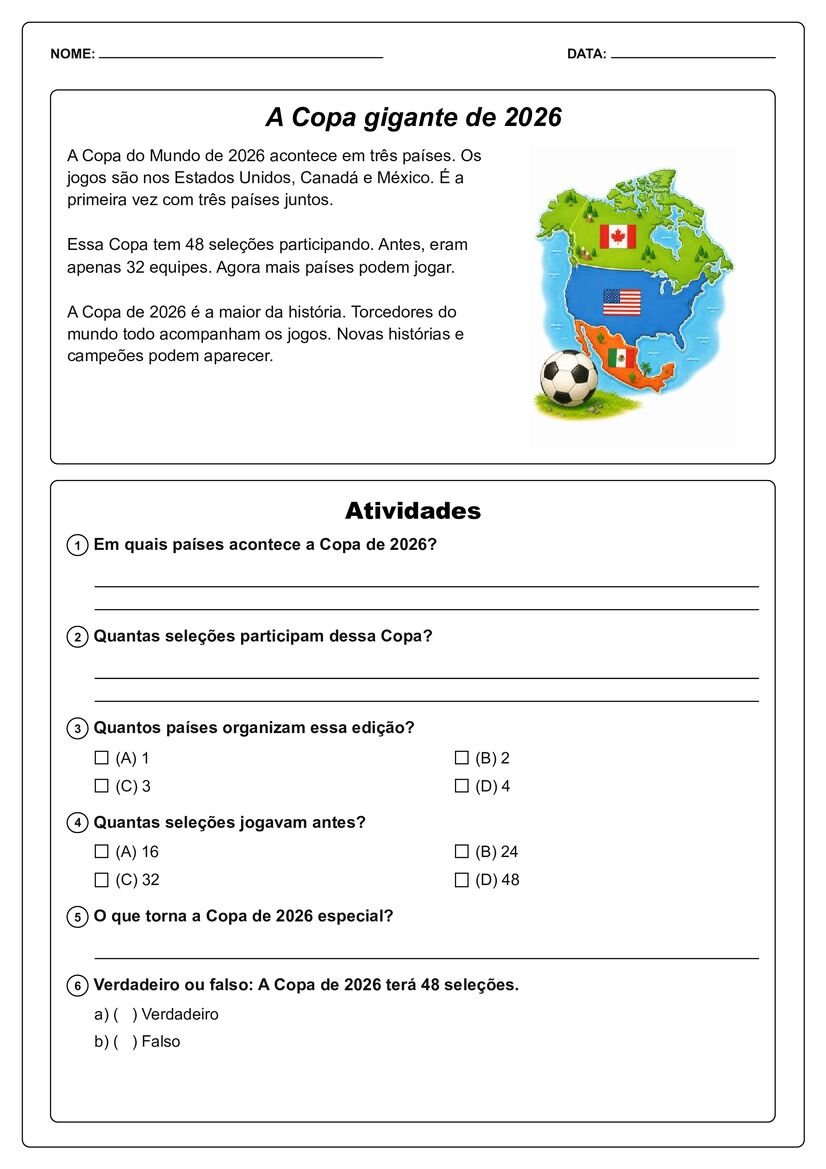 textos sobre copa do mundo com atividades