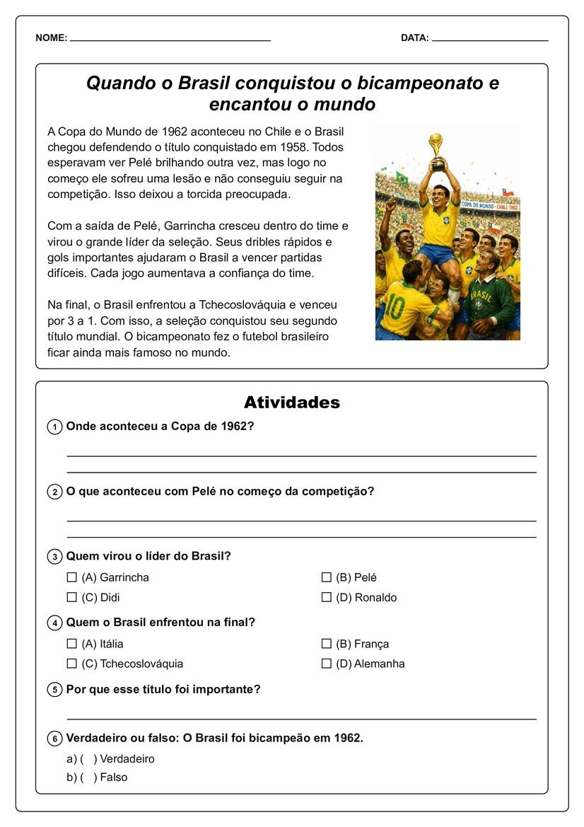textos sobre copa do mundo com atividades