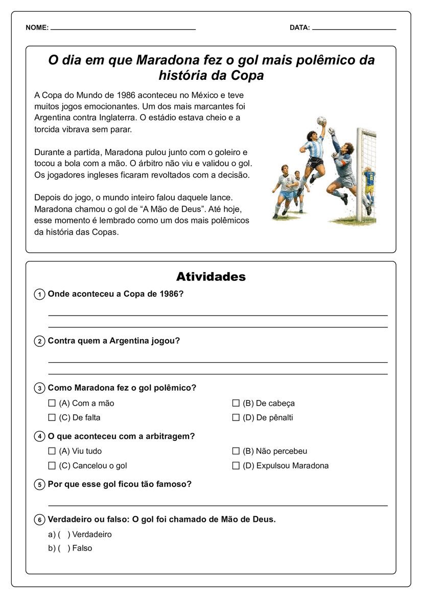 textos sobre copa do mundo com atividades