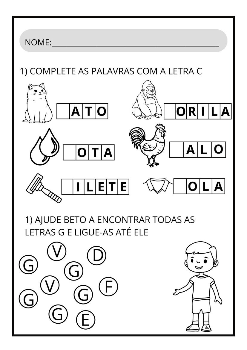 Atividades letra G para imprimir