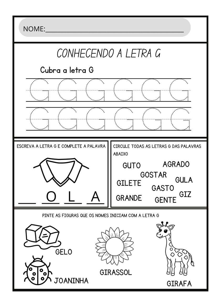 Atividades letra G para imprimir