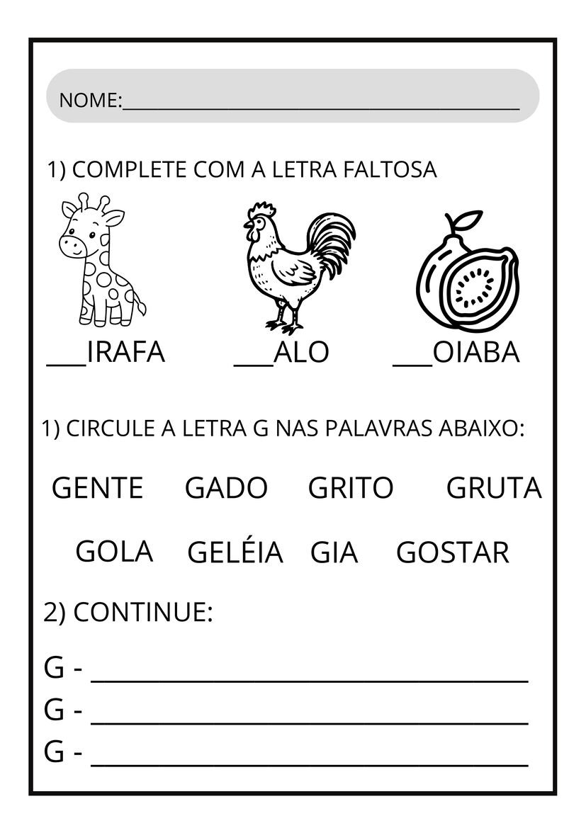 Atividades letra G para imprimir