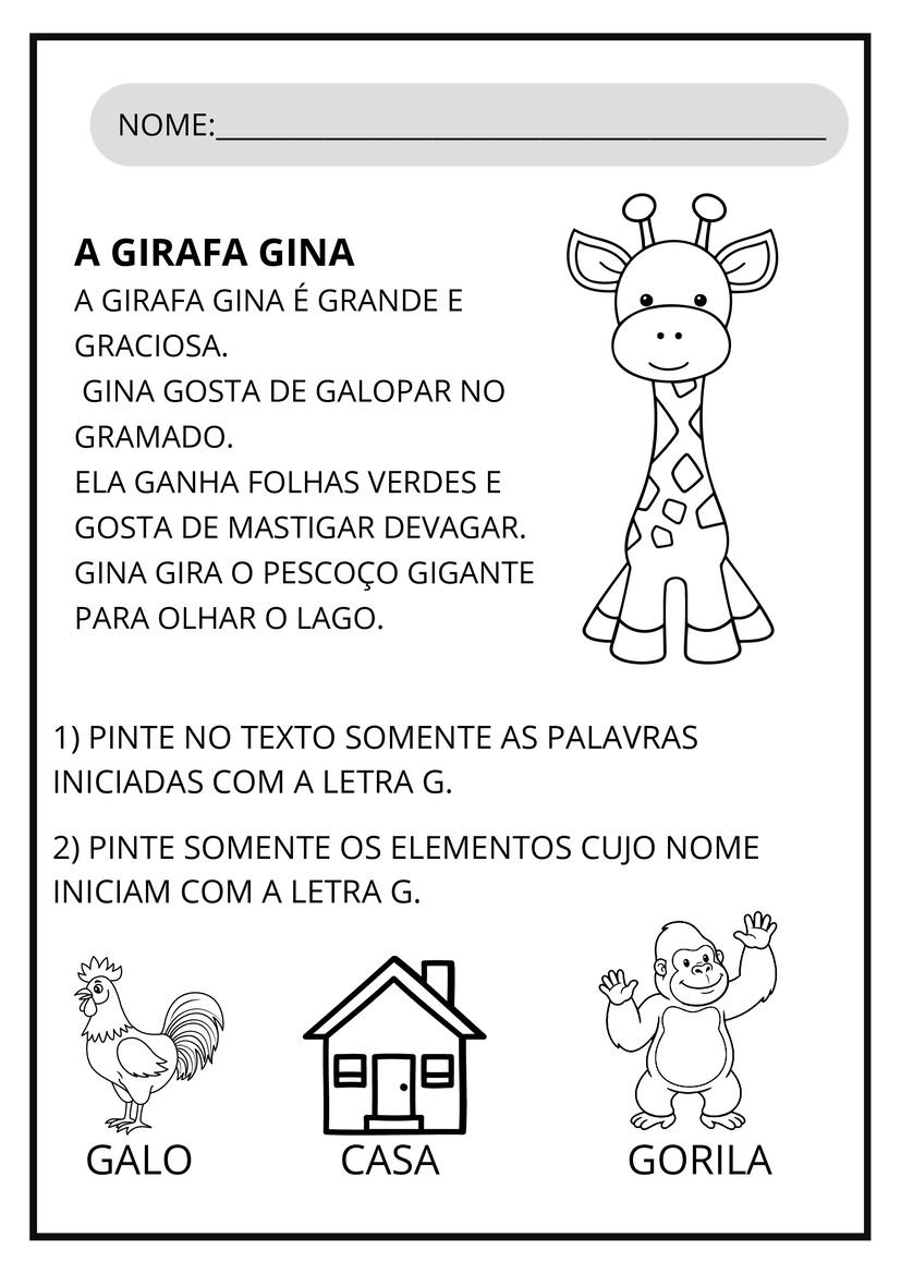 Atividades letra G para imprimir