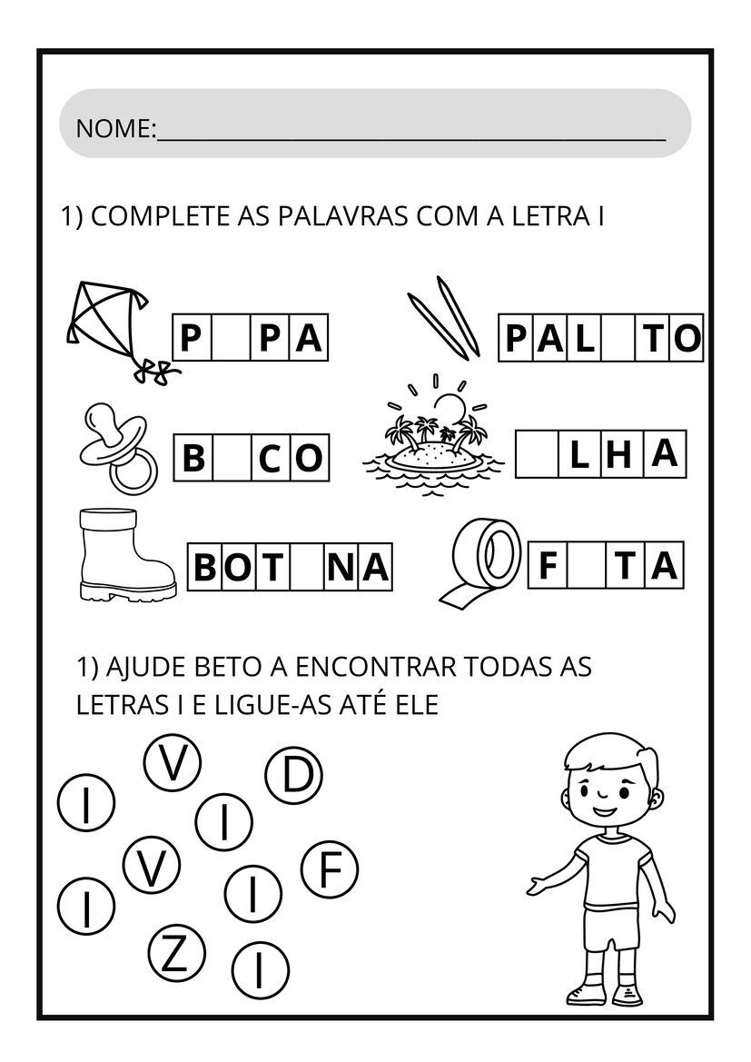 Atividades letra I para imprimir