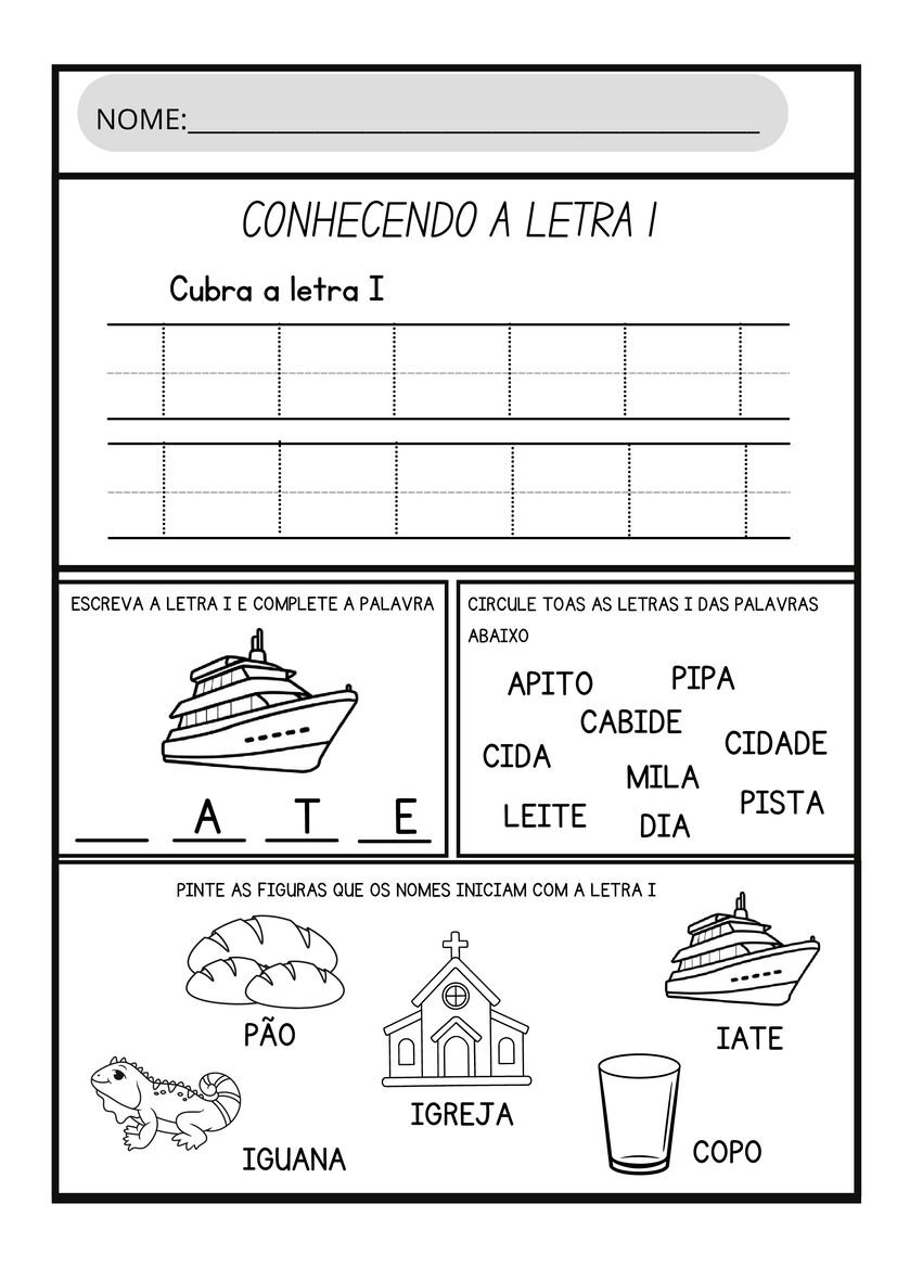 Atividades letra I para imprimir