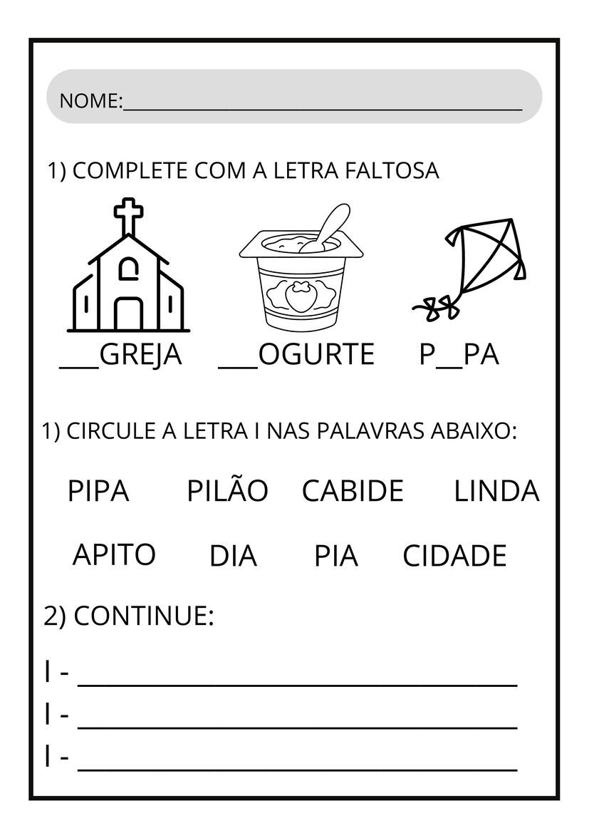 Atividades letra I para imprimir