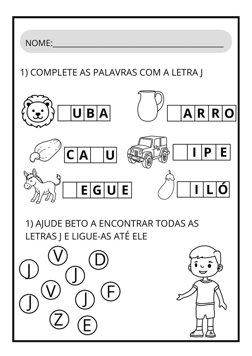 Atividades letra J para imprimir