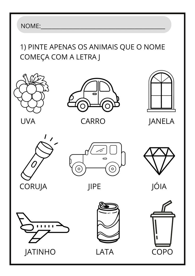 Atividades letra J para imprimir