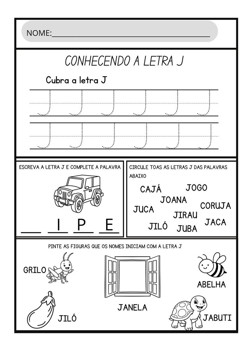 Atividades letra J para imprimir