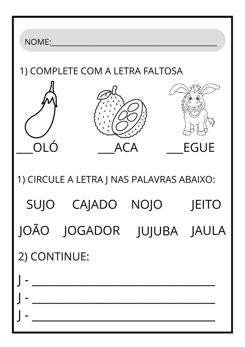 Atividades letra J para imprimir