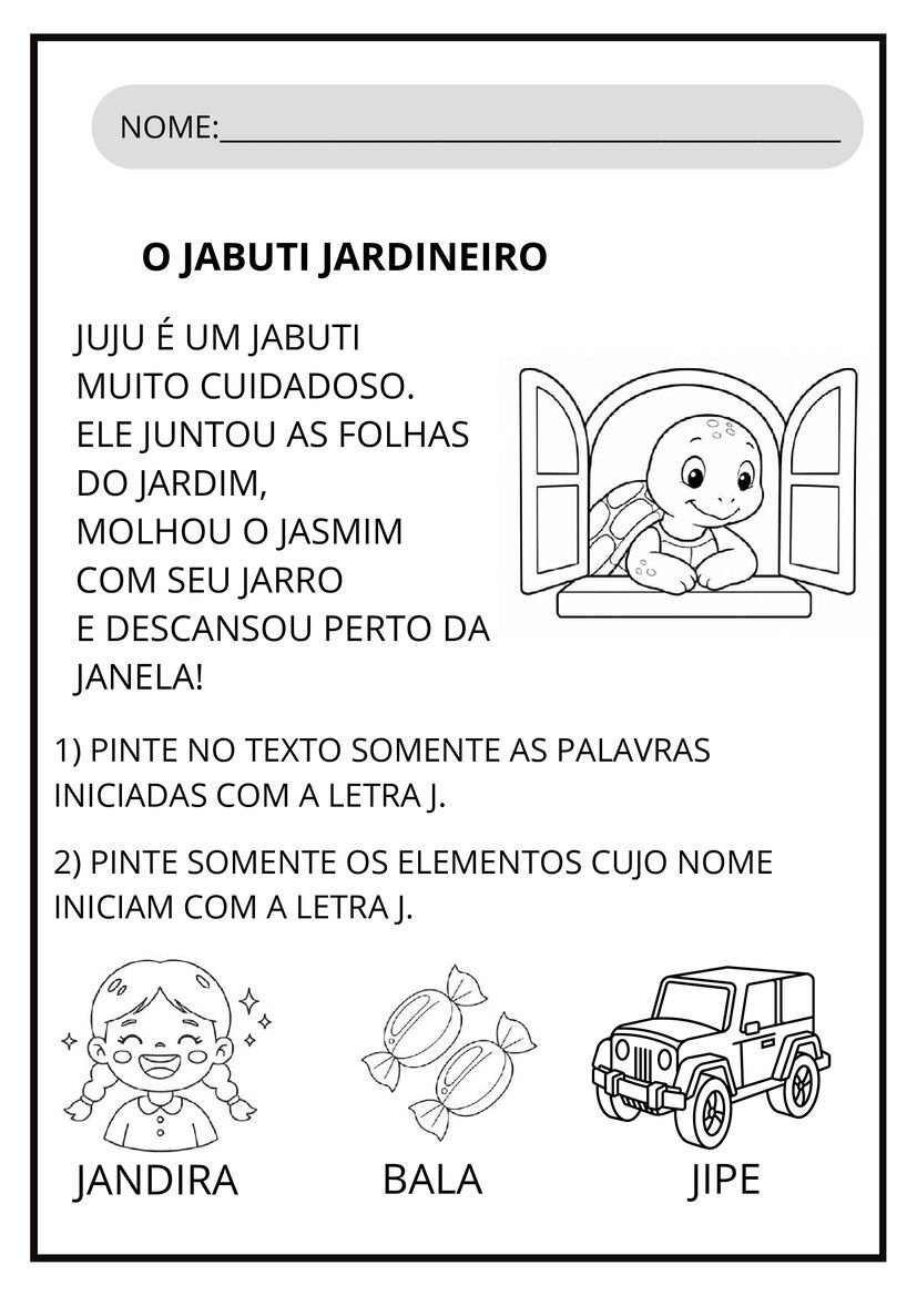 Atividades letra J para imprimir