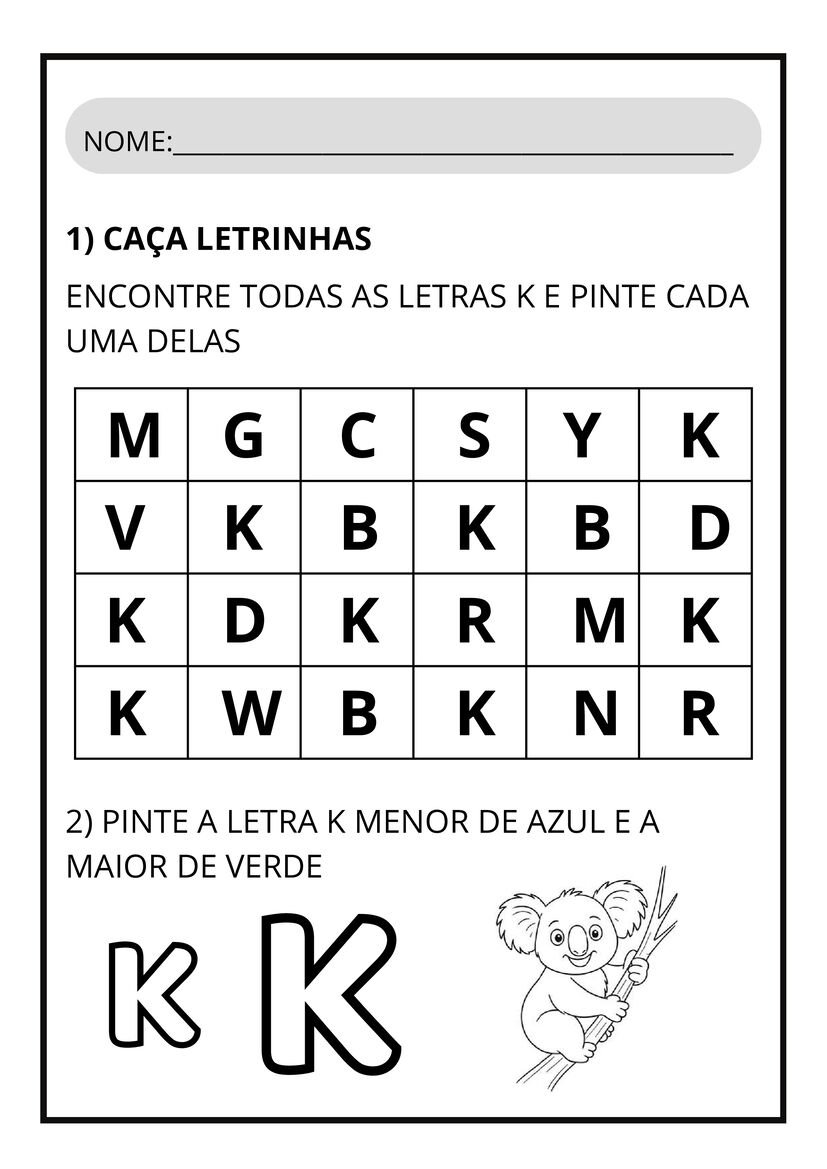 Atividades letra K para imprimir
