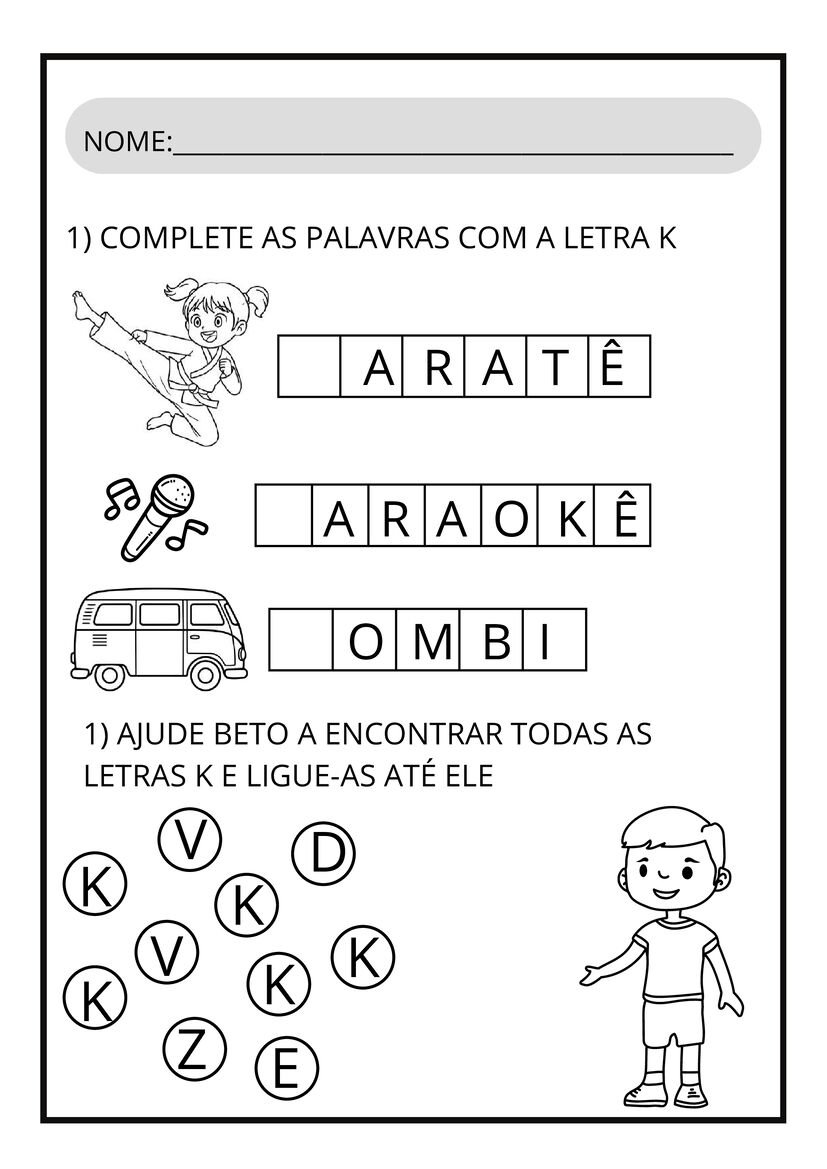 Atividades letra K para imprimir