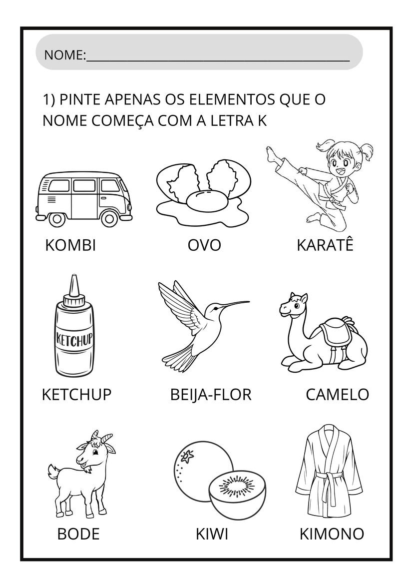 Atividades letra K para imprimir