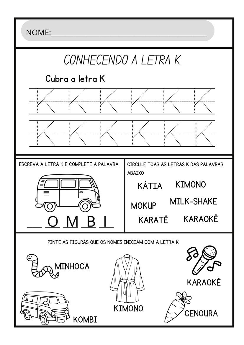 Atividades letra K para imprimir