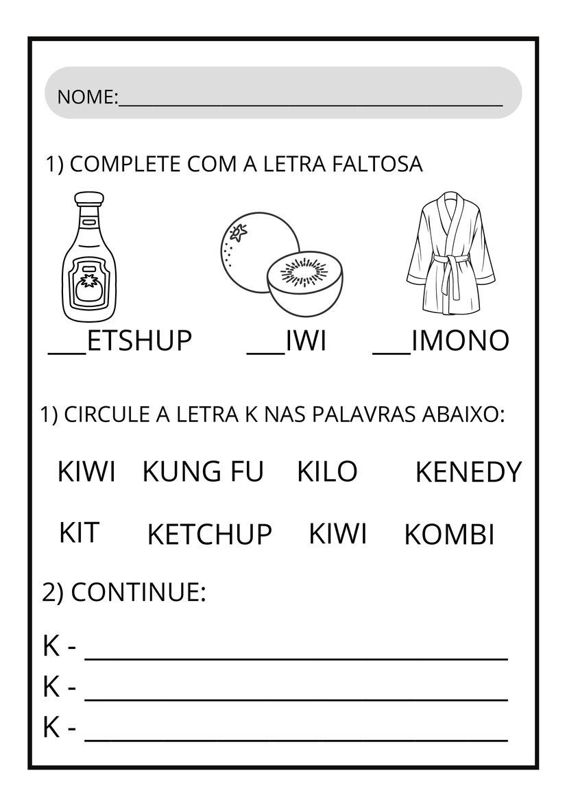 Atividades letra K para imprimir