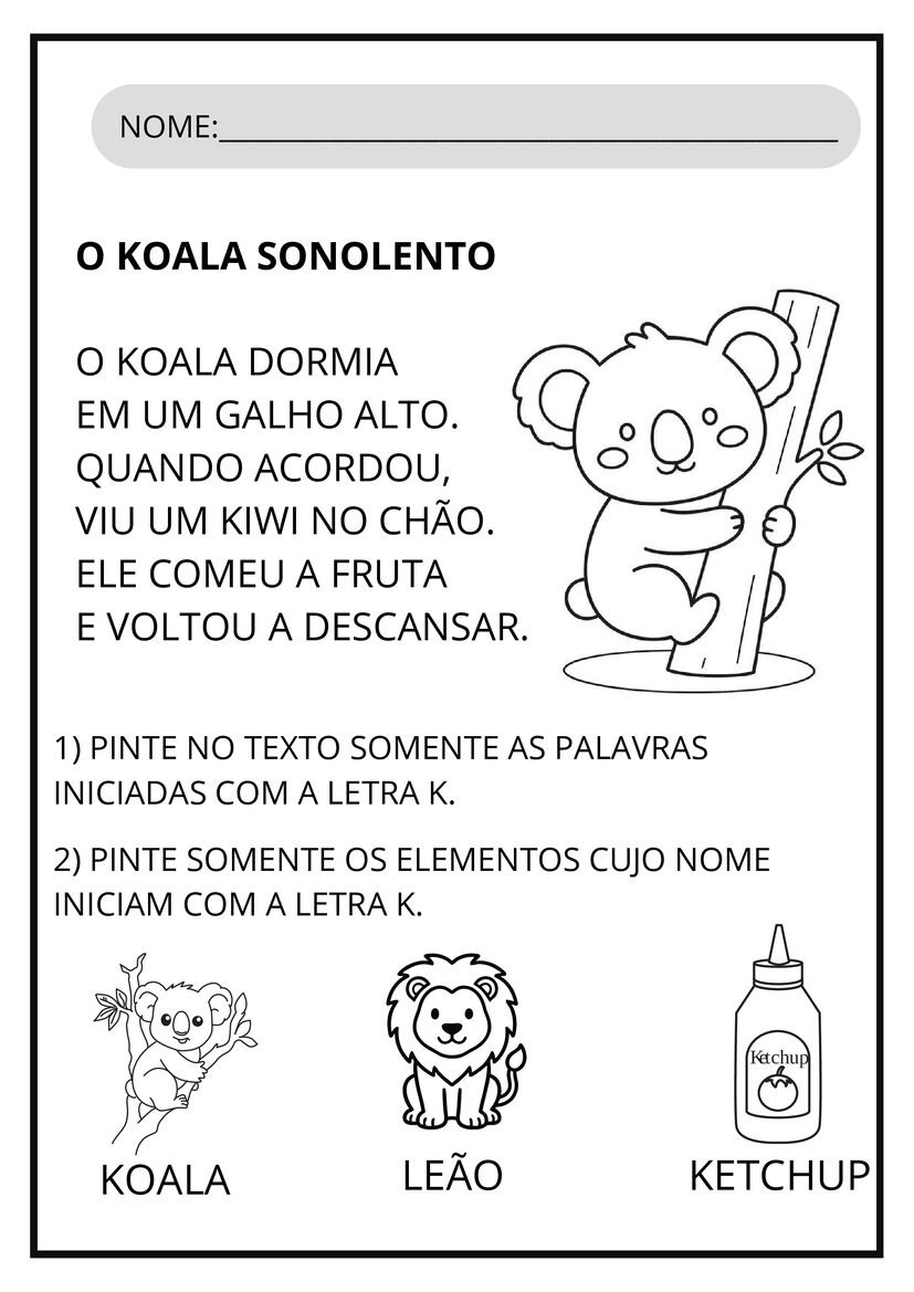 Atividades letra K para imprimir