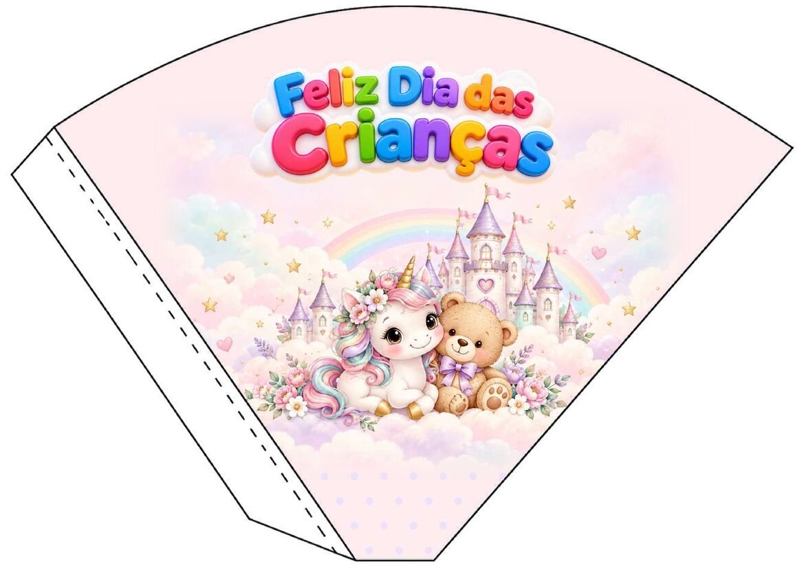 Molde 01 de cone de papel decorado para o Dia das Crianças