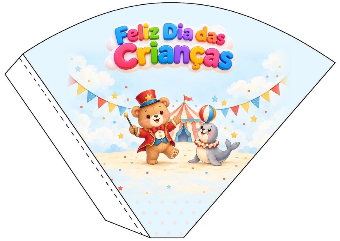 Molde 10 de cone de papel decorado para o Dia das Crianças