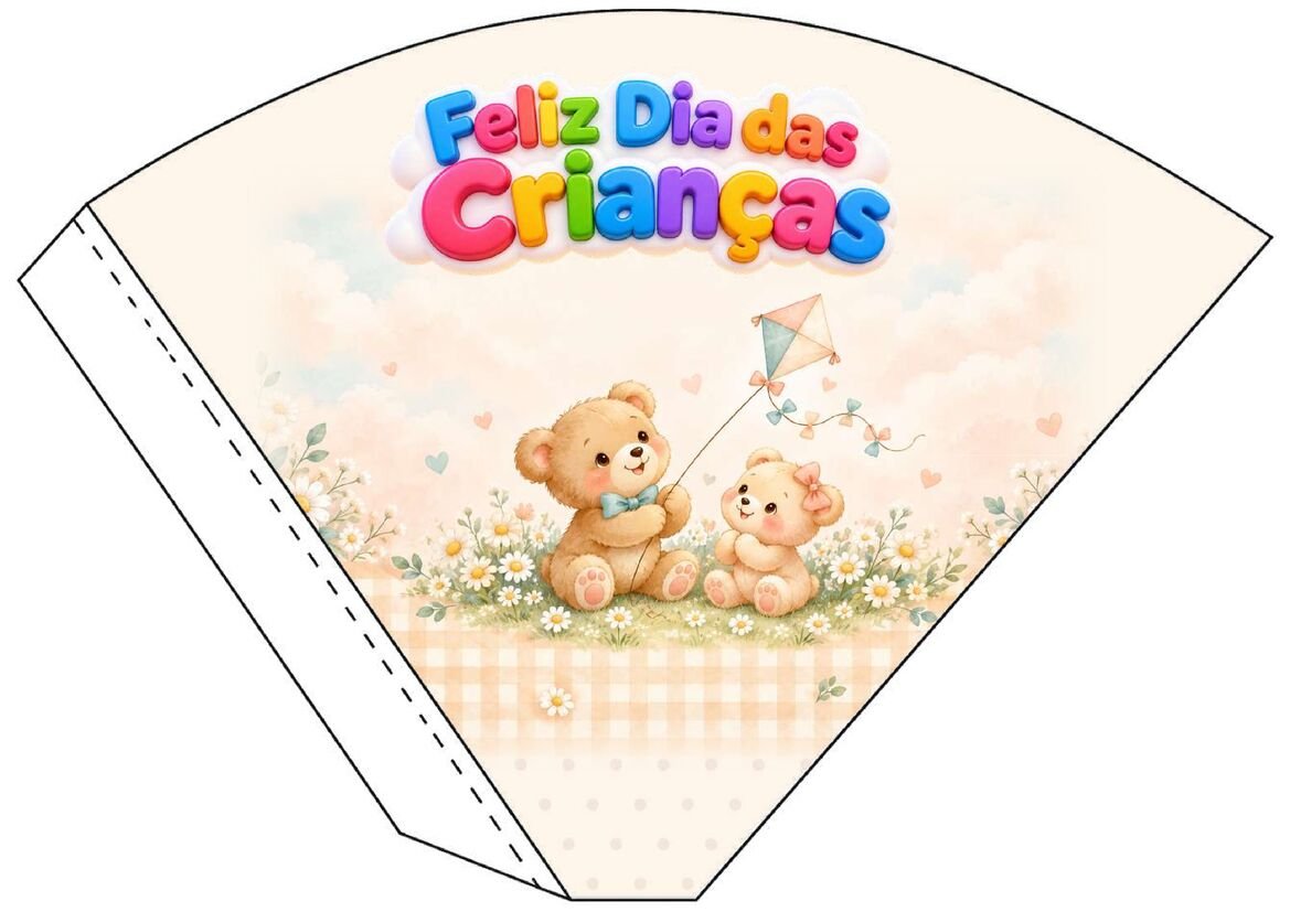 Molde 11 de cone de papel decorado para o Dia das Crianças
