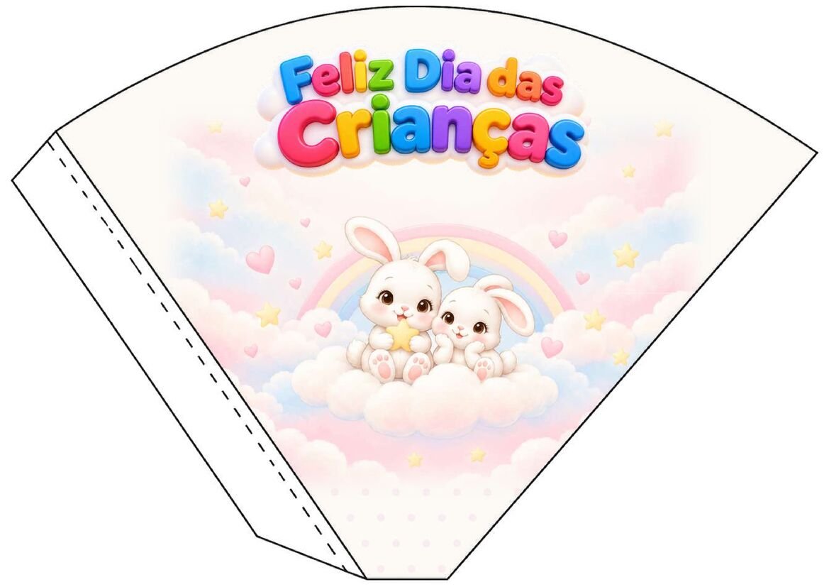 Molde 12 de cone de papel decorado para o Dia das Crianças