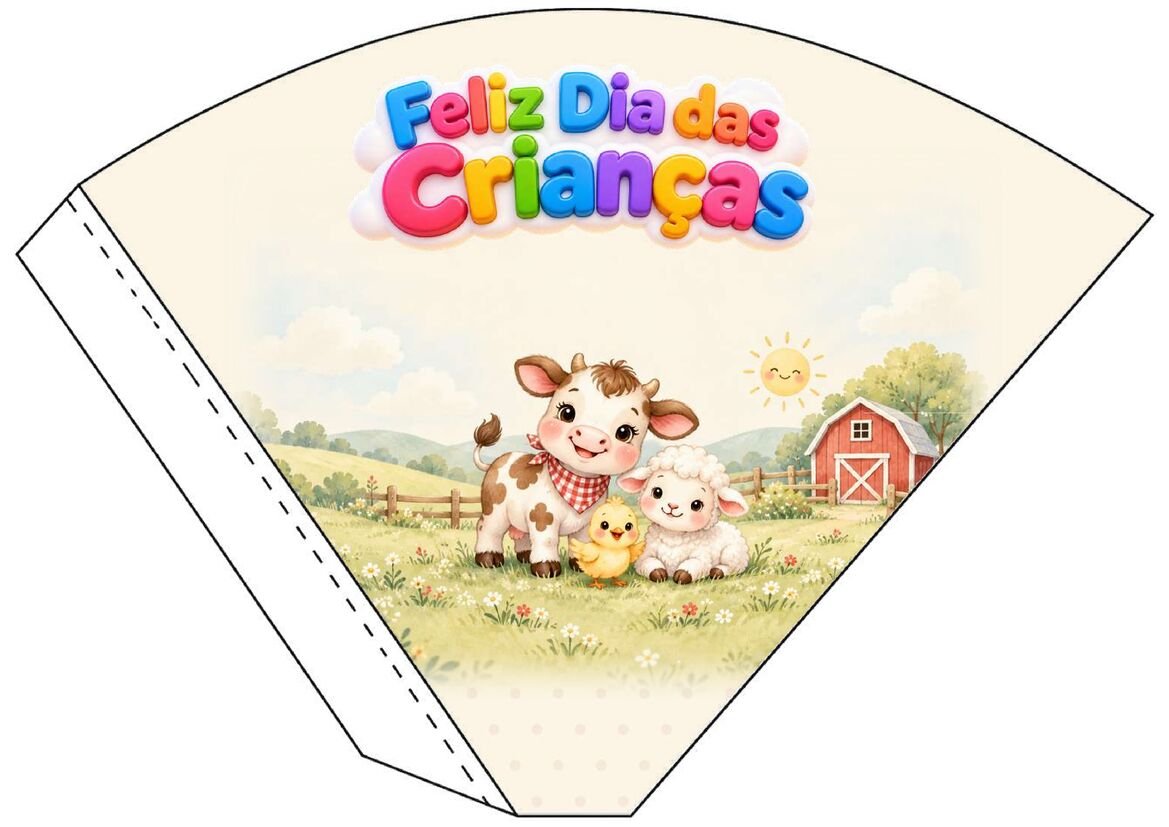 Molde 13 de cone de papel decorado para o Dia das Crianças