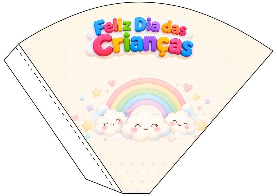 Molde 15 de cone de papel decorado para o Dia das Crianças