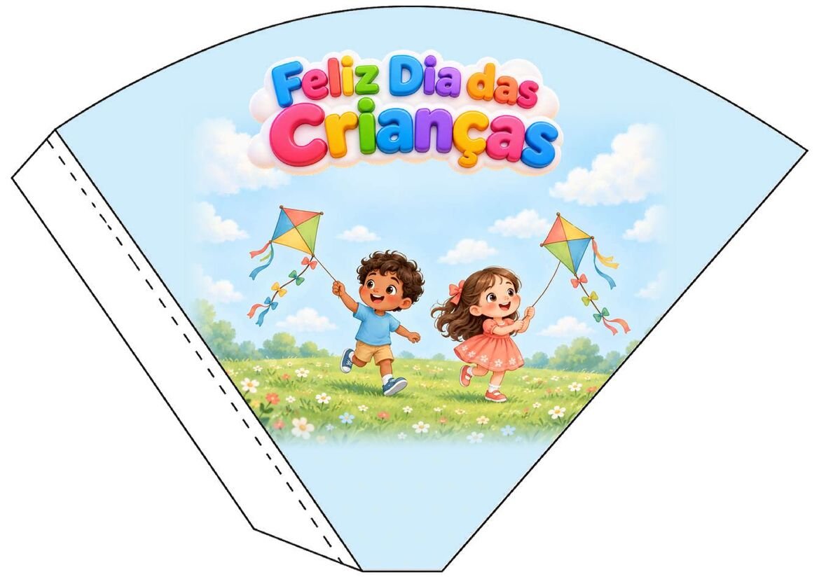 Molde 16 de cone de papel decorado para o Dia das Crianças