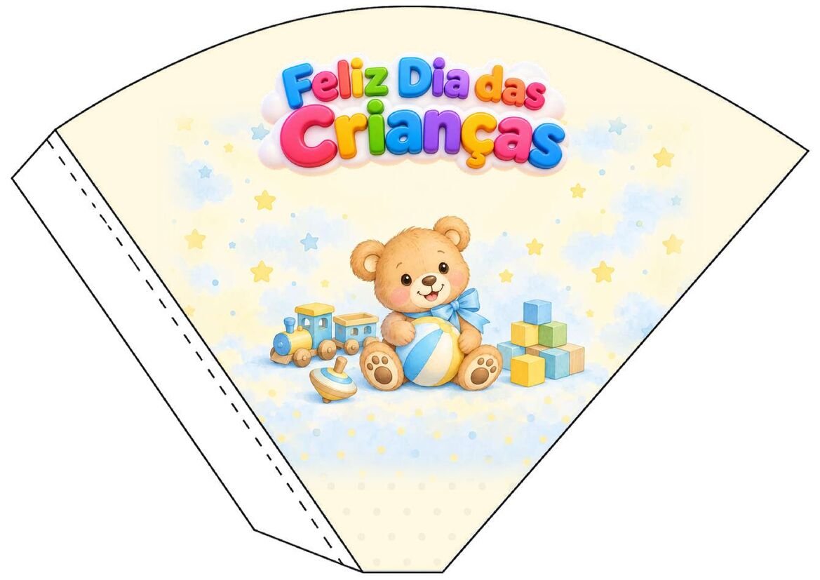 Molde 17 de cone de papel decorado para o Dia das Crianças