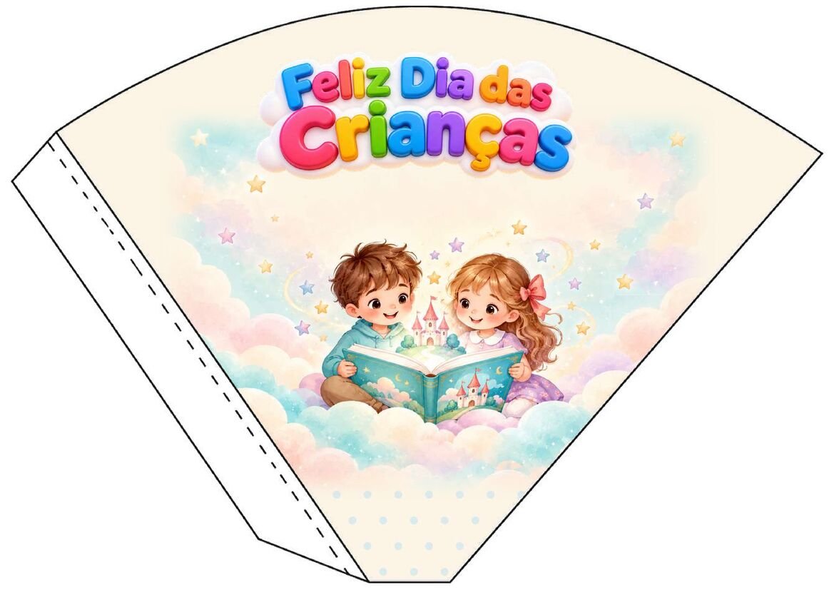Molde 18 de cone de papel decorado para o Dia das Crianças