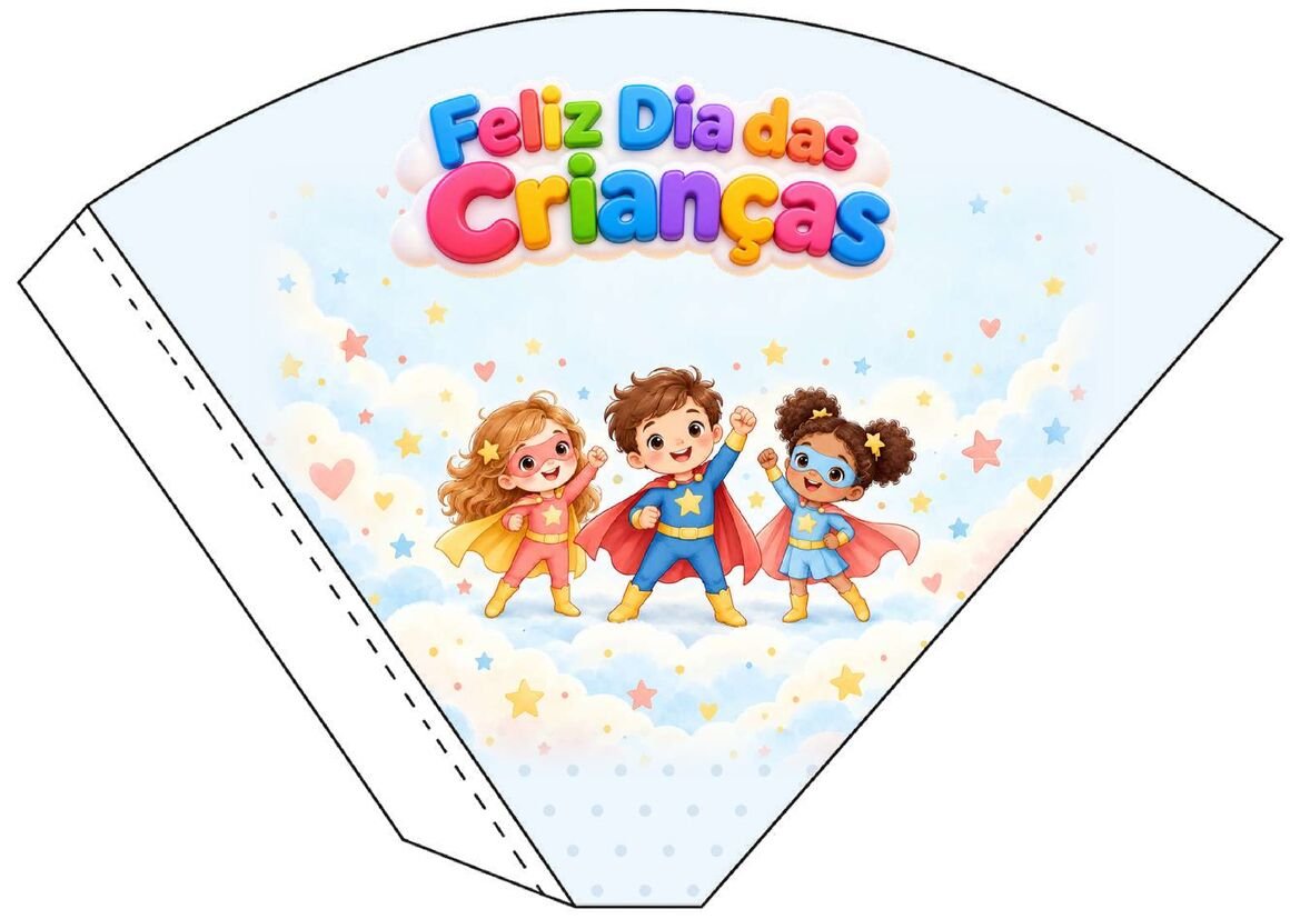 Molde 19 de cone de papel decorado para o Dia das Crianças