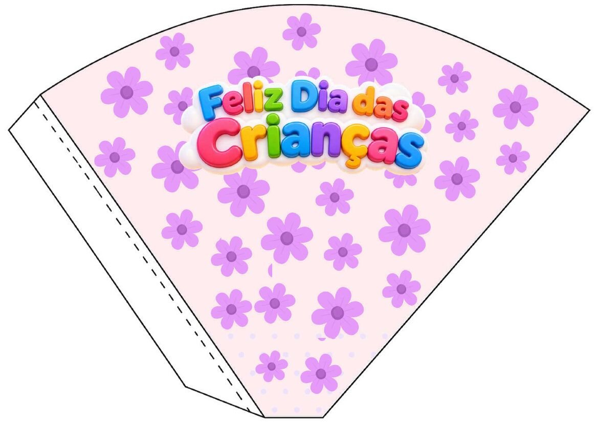 Molde 02 de cone de papel decorado para o Dia das Crianças