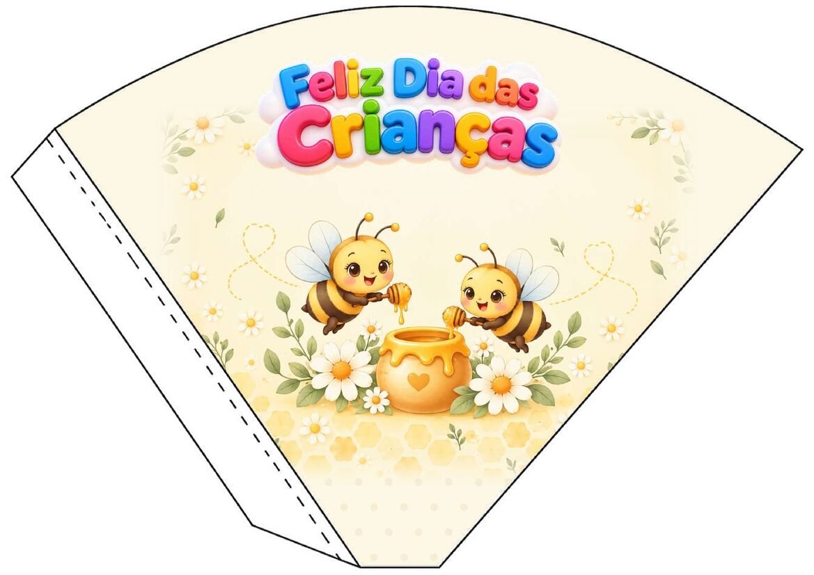 Molde 22 de cone de papel decorado para o Dia das Crianças